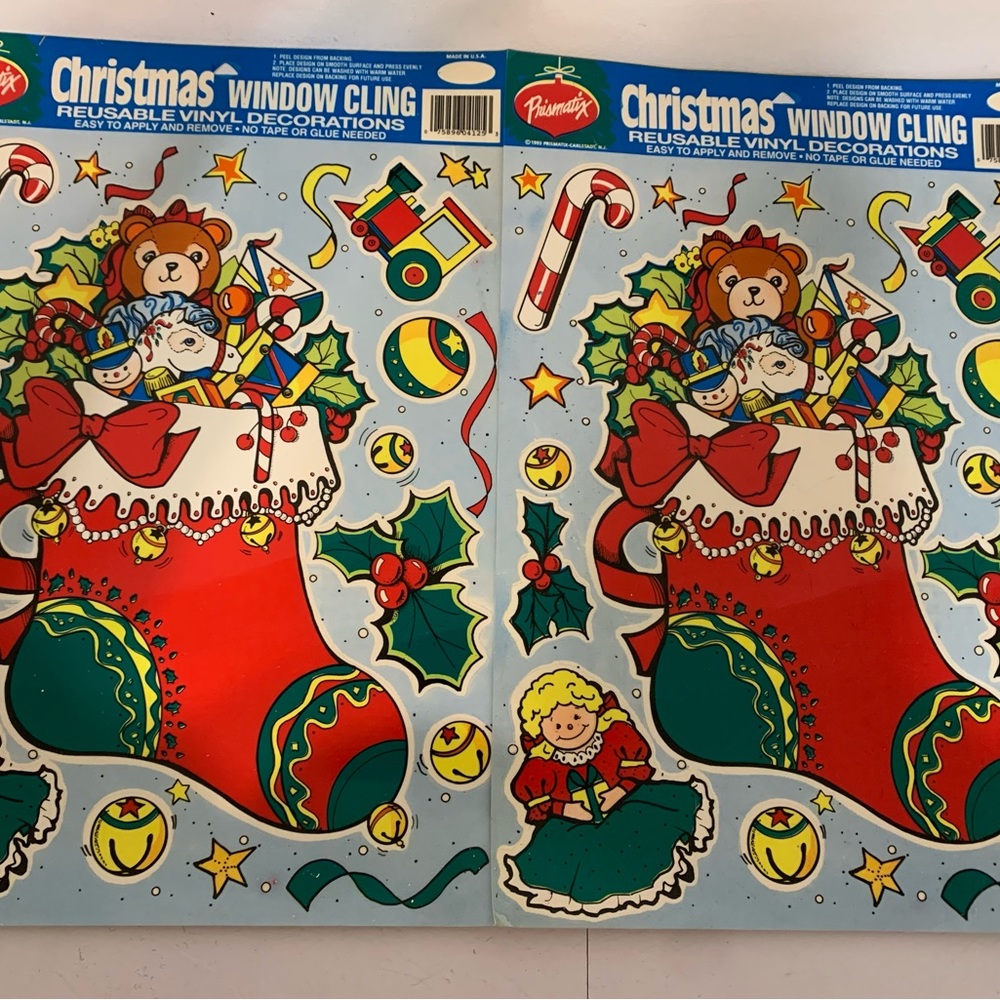 Vintage Prismatix Christmas Window Clings Made In USA Lot of 2